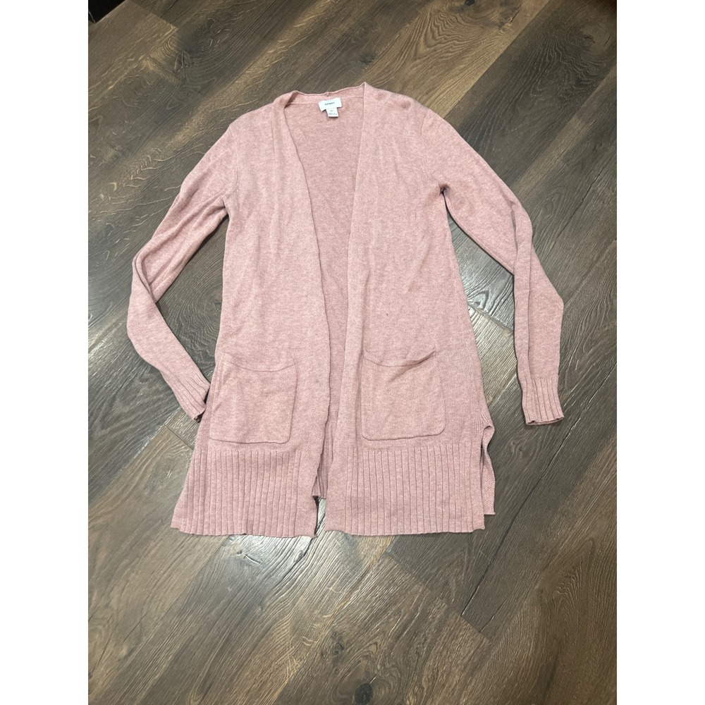 Old Navy Womens XS Pink Open Front Longline Cardigan Sweater Pockets‎ Mauve Marl